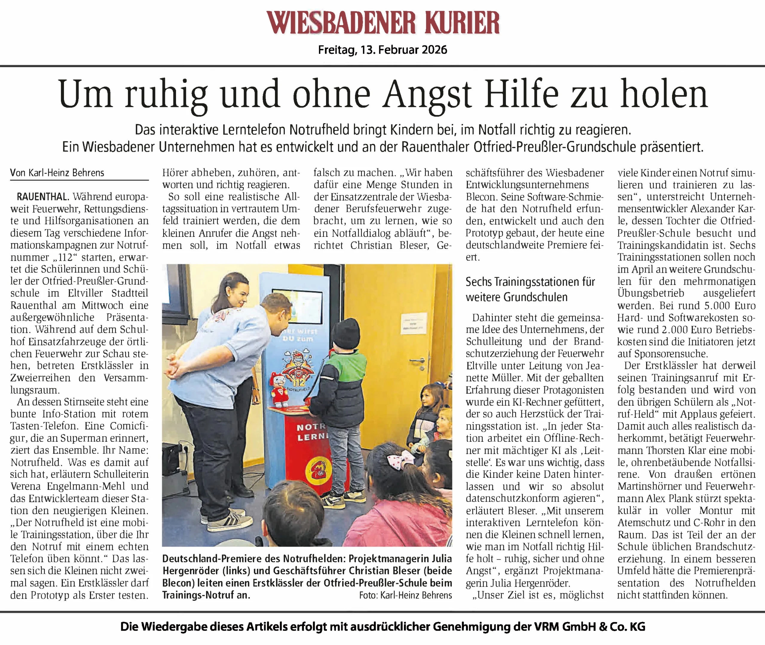 Zeitungsartikel des Wiesbadener Kurier über unseren Notrufheld
